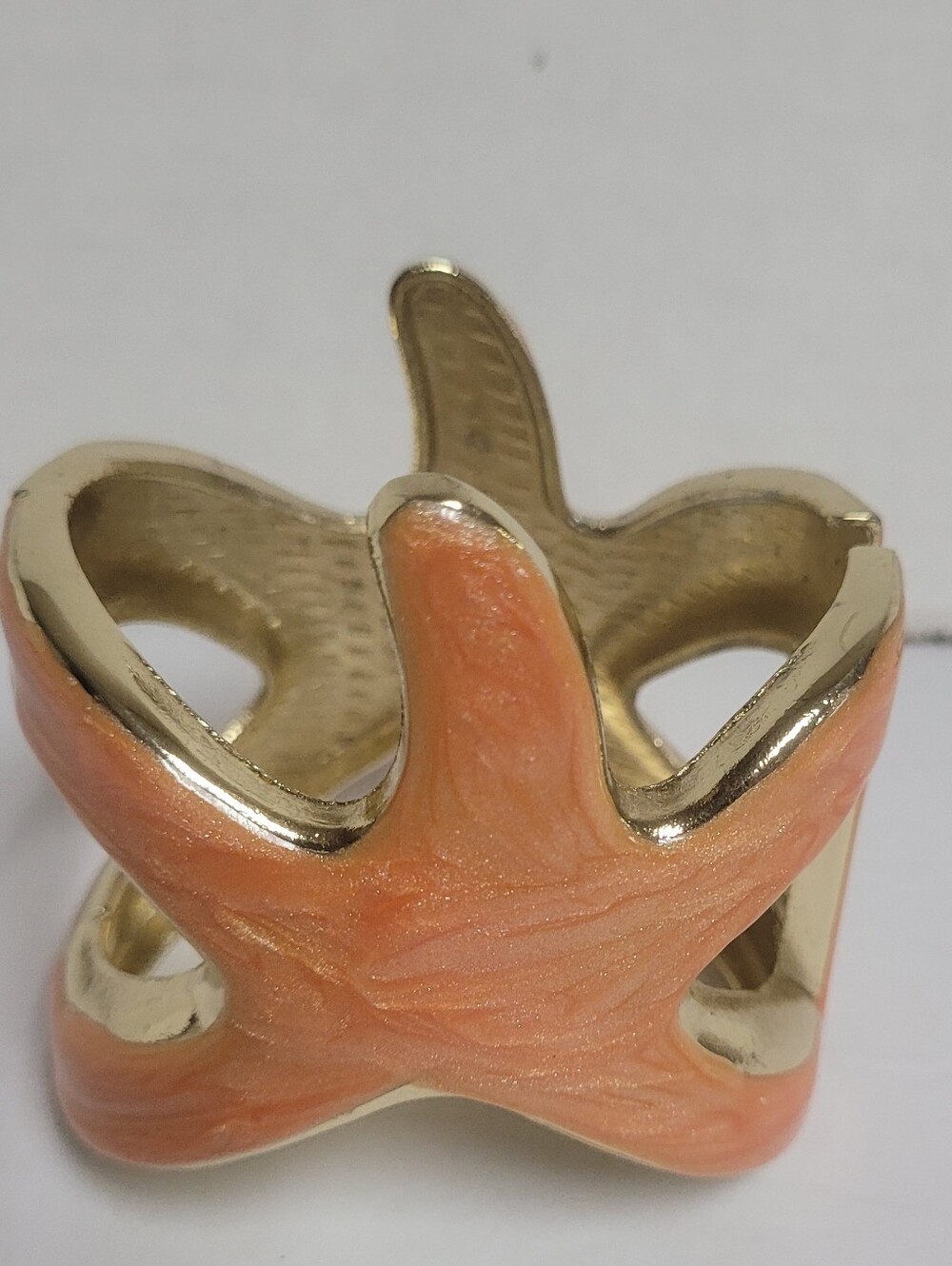 Orange And Gold Enamel Star Fish Cuff Bracelet - Picture 5 of 7